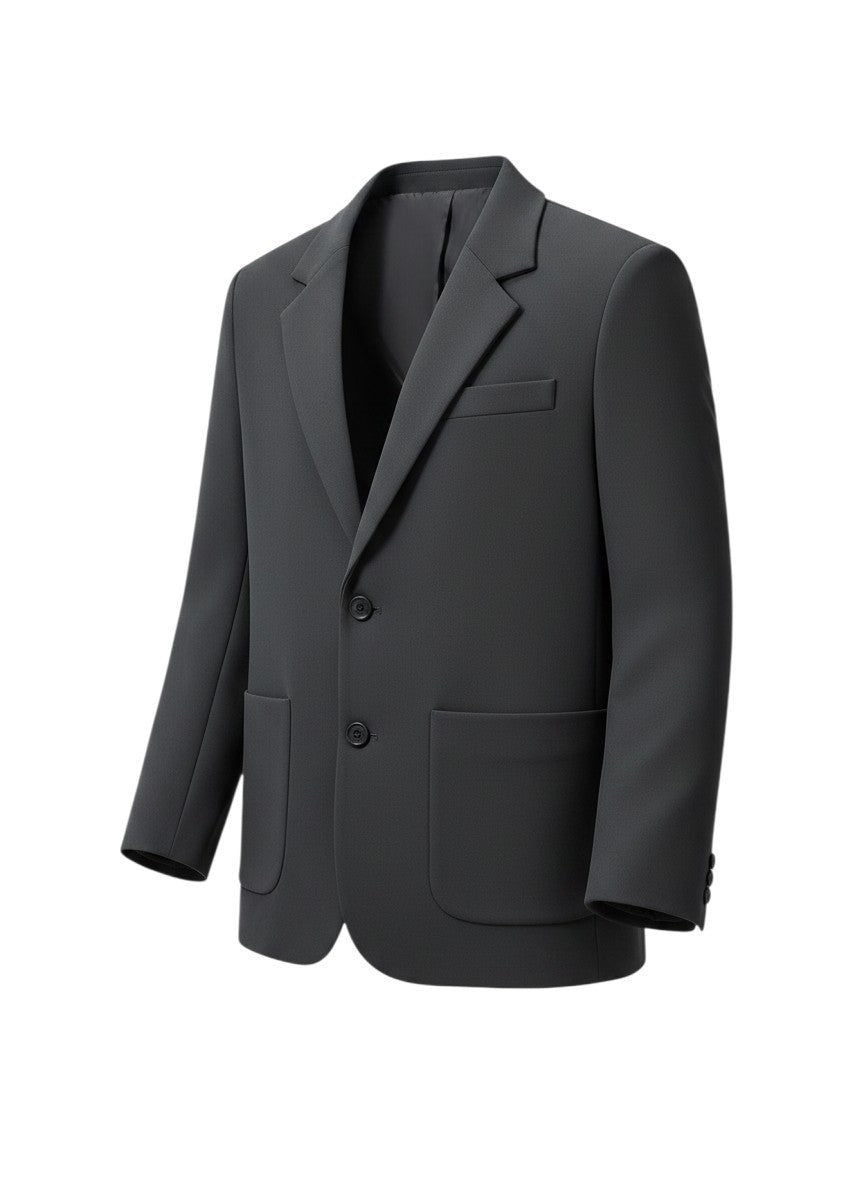 Blazer Maison Bryzen gris anthracite à coupe classique avec col revers structuré et deux boutons frontaux.
