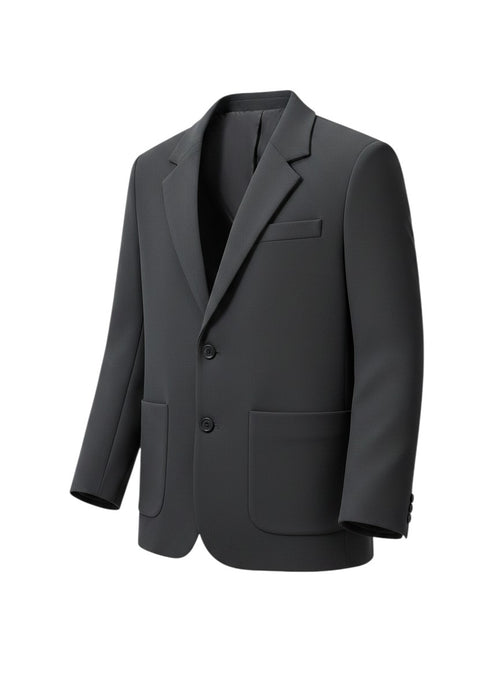 Blazer Maison Bryzen gris anthracite à coupe classique avec col revers structuré et deux boutons frontaux.