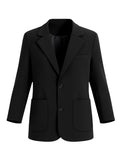 Blazer noir Maison Bryzen à coupe classique avec col revers structuré, deux poches plaquées et boutonnage frontal.