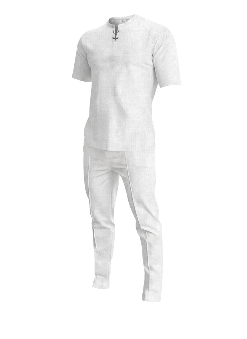 Ensemble Maison Bryzen blanc composé d'un t-shirt à col zippé et d'un pantalon droit structuré en tissu fluide