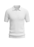 Polo Maison Bryzen blanc en maille texturée côtelée avec col ouvert, coupe ajustée et manches courtes.