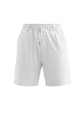 Short Maison Bryzen blanc léger à coupe droite avec cordon de serrage ajustable et poches latérales fonctionnelles