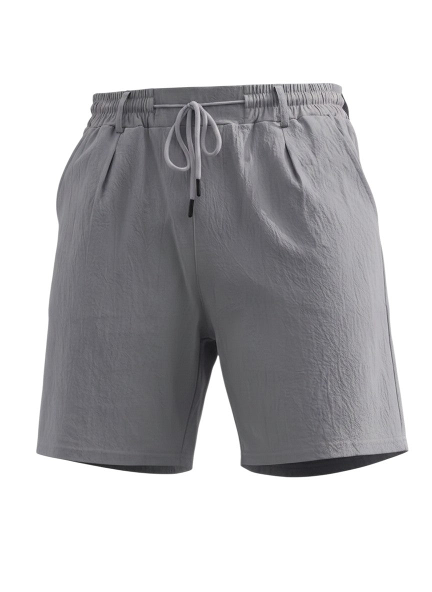 Short Maison Bryzen gris léger à coupe droite avec cordon de serrage ajustable et poches fonctionnelles