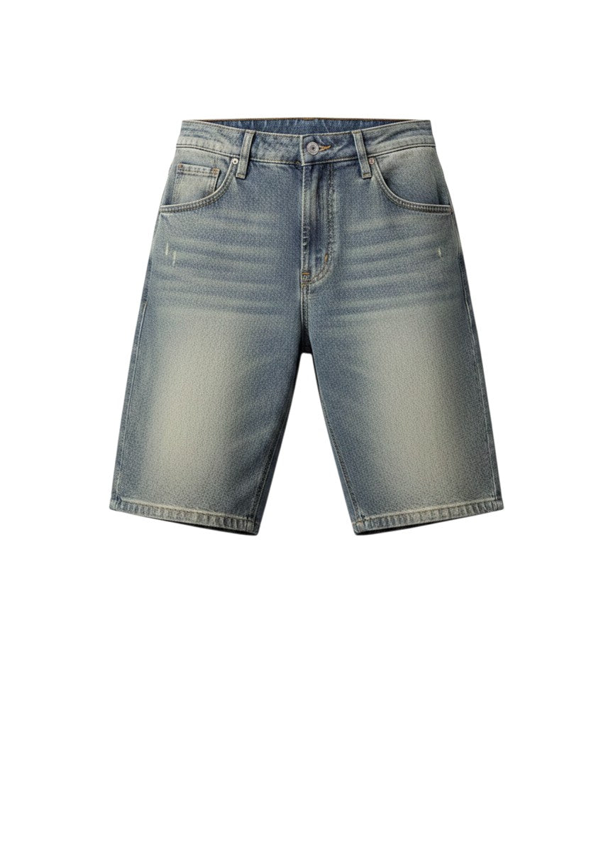 Short en jean Maison Bryzen coupe relaxed avec effet délavé vintage et poches fonctionnelles en coton bleu