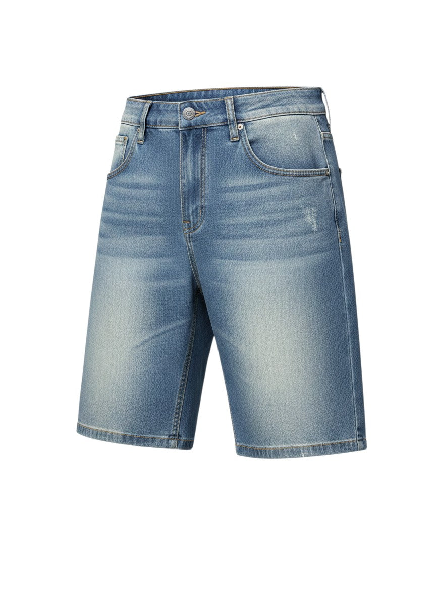 Short en jean Maison Bryzen coupe relaxed bleu délavé vintage en coton avec poches fonctionnelles