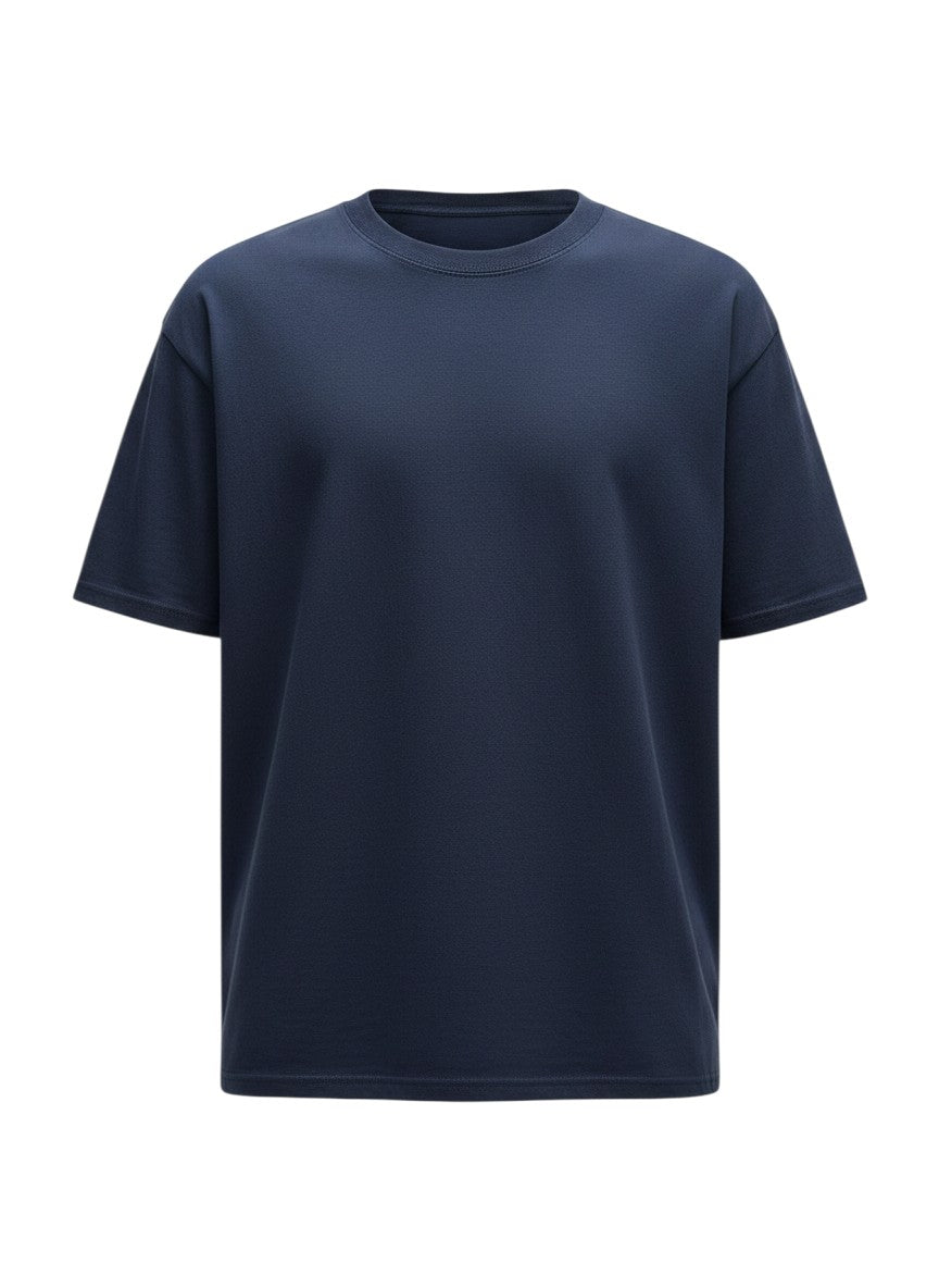 T-shirt Maison Bryzen bleu marine en coton doux avec une coupe oversize décontractée et col rond
