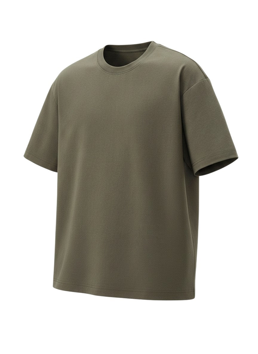 T-shirt Maison Bryzen oversize en coton doux couleur vert olive avec une coupe décontractée et col rond